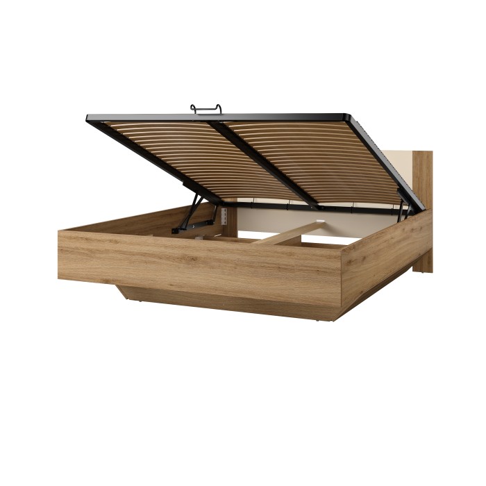 Chambre complète VERTIGO – Lit coffre 160x200, 2 chevets, armoire 4 portes + contour design