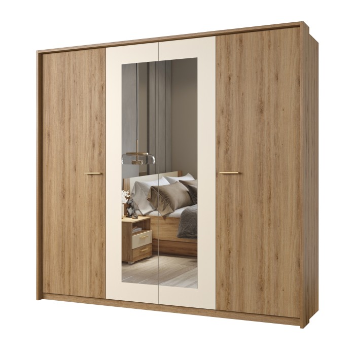 Chambre complète VERTIGO – Lit coffre 180x200, 2 chevets, armoire 4 portes + cadre design