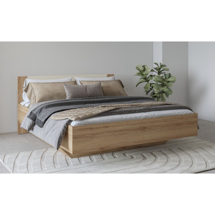 Chambre complète VERTIGO – Lit coffre 180x200, 2 chevets, armoire 4 portes + cadre design