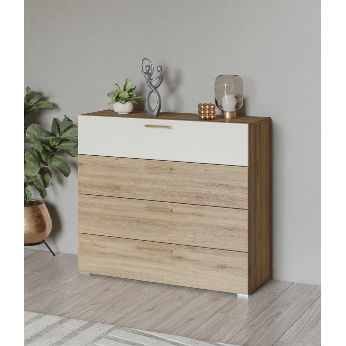 Chambre complète VERTIGO – Lit 160x200 avec sommier, 2 chevets, armoire 3 portes, commode + contour design