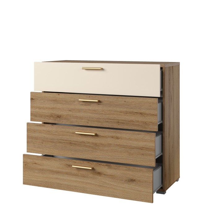Chambre complète VERTIGO – Lit 160x200 avec sommier, 2 chevets, armoire 3 portes, commode + contour design