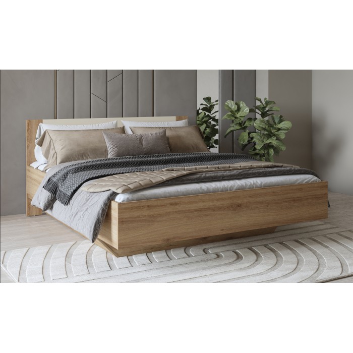 Chambre complète VERTIGO – Lit 160x200 avec sommier, 2 chevets, armoire 3 portes, commode + contour design