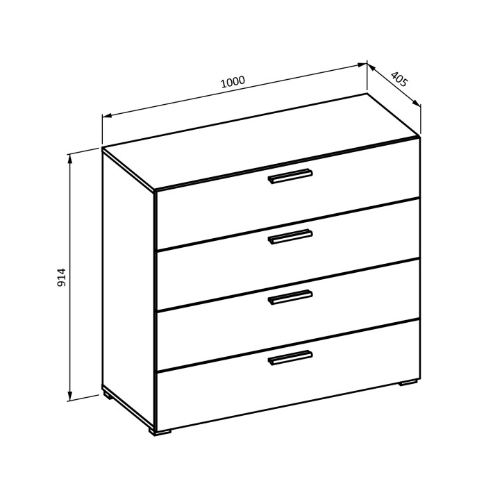 Chambre complète VERTIGO – Lit 160x200 avec sommier, 2 chevets, armoire 3 portes, commode + contour design