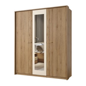 Chambre complète VERTIGO – Lit 180x200 avec sommier, 2 chevets, armoire 3 portes, commode + cadre design