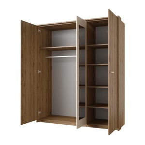Chambre complète VERTIGO – Lit 180x200 avec sommier, 2 chevets, armoire 3 portes, commode + cadre design
