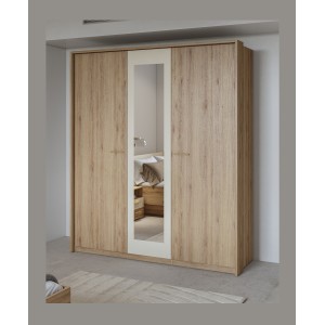 Chambre complète VERTIGO – Lit 180x200 avec sommier, 2 chevets, armoire 3 portes, commode + cadre design
