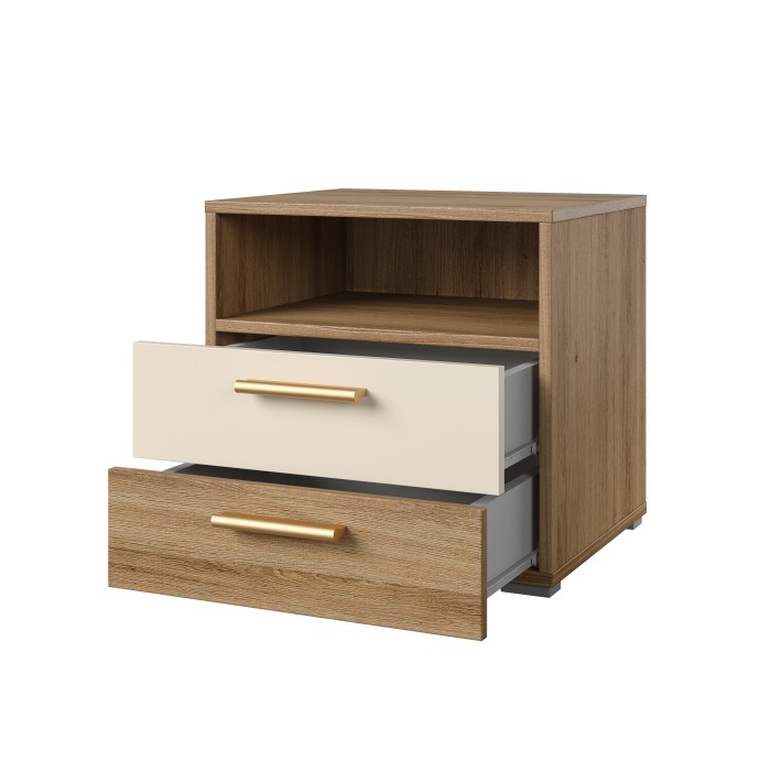 Chambre complète VERTIGO – Lit 180x200 avec sommier, 2 chevets, armoire 3 portes, commode + cadre design