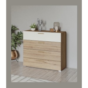 Chambre complète VERTIGO – Lit 180x200 avec sommier, 2 chevets, armoire 3 portes, commode + cadre design