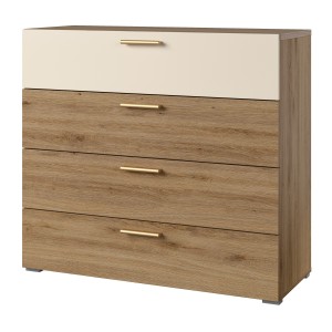 Chambre complète VERTIGO – Lit 180x200 avec sommier, 2 chevets, armoire 3 portes, commode + cadre design