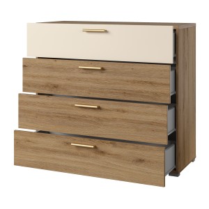 Chambre complète VERTIGO – Lit 180x200 avec sommier, 2 chevets, armoire 3 portes, commode + cadre design