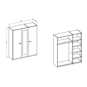 Chambre complète VERTIGO – Lit 180x200 avec sommier, 2 chevets, armoire 3 portes, commode + cadre design