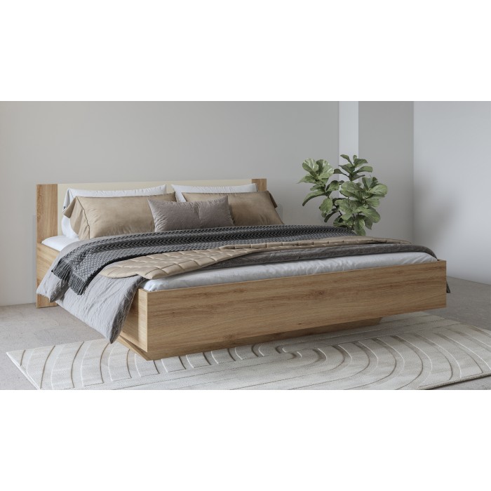 Chambre complète VERTIGO – Lit coffre 160x200, 2 chevets, armoire 3 portes, commode + cadre design