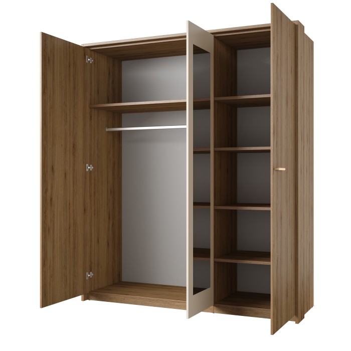 Chambre complète VERTIGO – Lit coffre 160x200, 2 chevets, armoire 3 portes, commode + cadre design