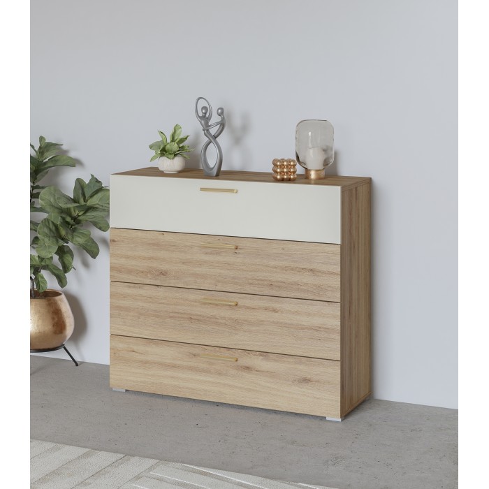 Chambre complète VERTIGO – Lit coffre 160x200, 2 chevets, armoire 3 portes, commode + cadre design