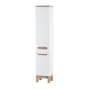 Colonne salle de bain ERMANO – Chêne clair et blanc brillant – 35x187 cm – 2 portes – À poser 