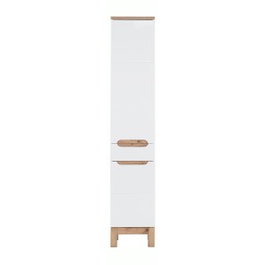 Colonne salle de bain ERMANO – Chêne clair et blanc brillant – 35x187 cm – 2 portes – À poser 