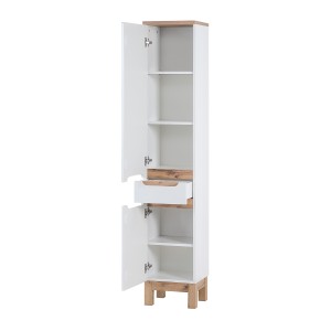 Colonne salle de bain ERMANO – Chêne clair et blanc brillant – 35x187 cm – 2 portes – À poser 