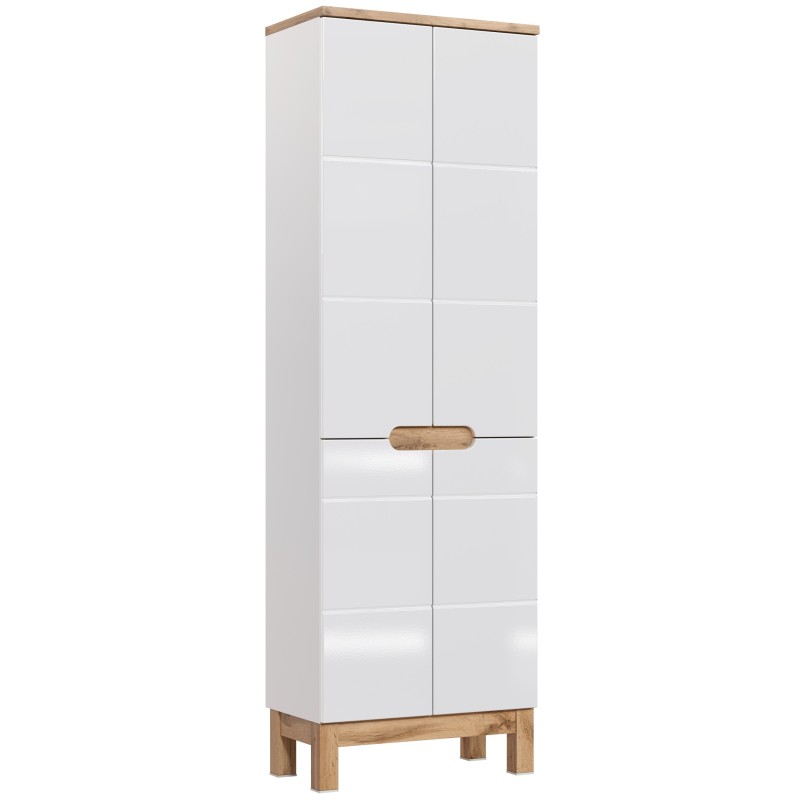 Colonne salle de bain ERMANO – Chêne clair et blanc brillant – 60x187 cm – 2 portes – À poser 