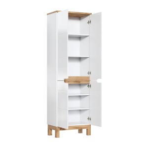 Colonne salle de bain ERMANO – Chêne clair et blanc brillant – 60x187 cm – 2 portes – À poser 