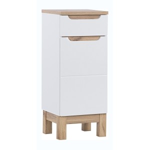 Meuble salle de bain ERMANO – Chêne clair et blanc brillant – 35x86 cm – 1 porte – À poser 