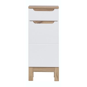 Meuble salle de bain ERMANO – Chêne clair et blanc brillant – 35x86 cm – 1 porte – À poser 