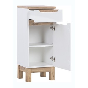 Meuble salle de bain ERMANO – Chêne clair et blanc brillant – 35x86 cm – 1 porte – À poser 
