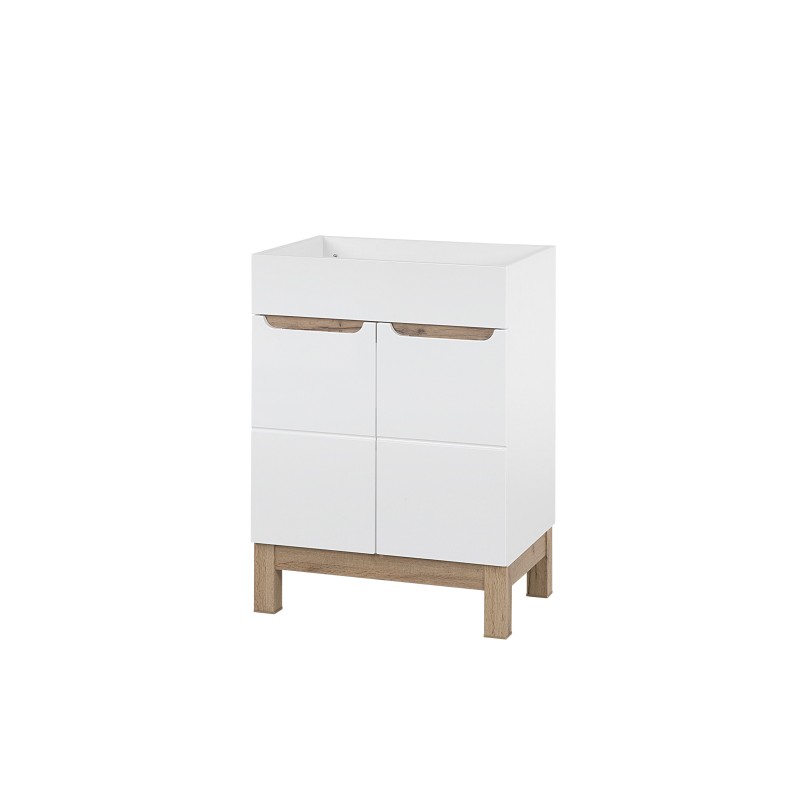 Meuble sous vasque ERMANO – Chêne clair et blanc brillant – 60x84 cm – 1 porte – À poser 