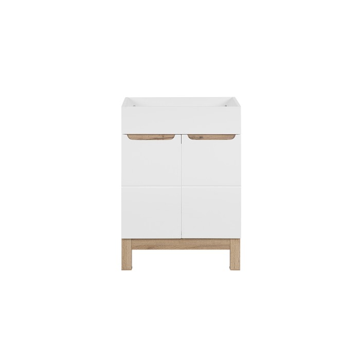 Meuble sous vasque ERMANO – Chêne clair et blanc brillant – 60x84 cm – 1 porte – À poser 