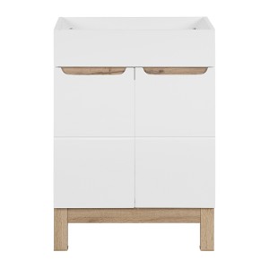 Meuble sous vasque ERMANO – Chêne clair et blanc brillant – 60x84 cm – 1 porte – À poser 
