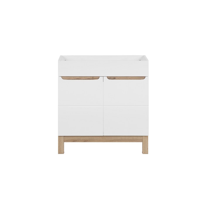 Meuble sous vasque ERMANO – Chêne clair et blanc brillant – 80x84 cm – 1 porte – À poser 