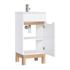 Meuble sous vasque ERMANO – Chêne clair et blanc brillant – 40x84 cm – 1 porte – À poser 