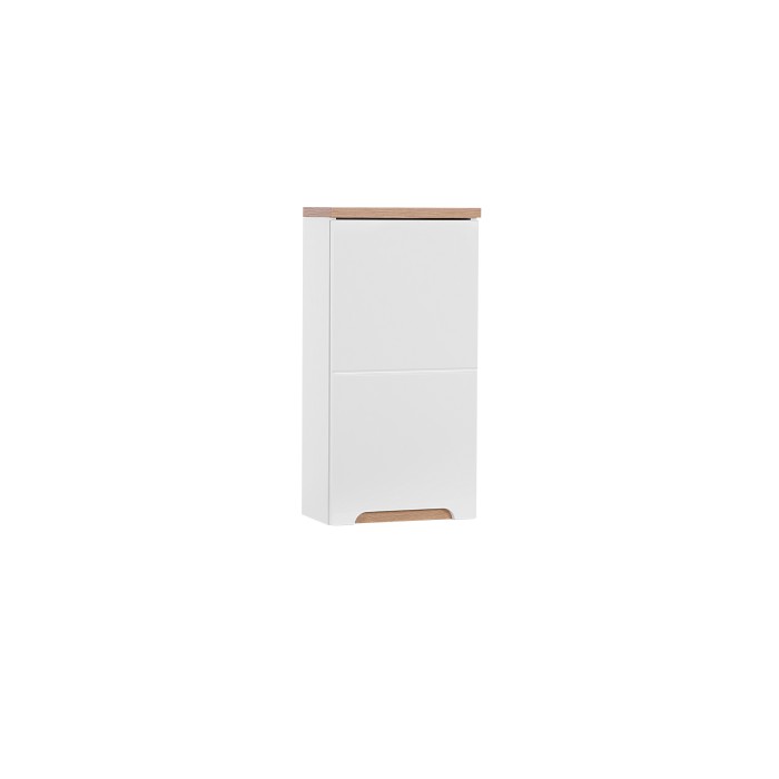 Meuble salle de bain ERMANO – Chêne clair et blanc brillant – 35x70 cm – 1 porte – À suspendre 
