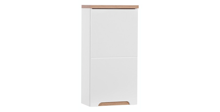 Meuble salle de bain ERMANO – Chêne clair et blanc brillant – 35x70 cm – 1 porte – À suspendre 