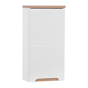 Meuble salle de bain ERMANO – Chêne clair et blanc brillant – 35x70 cm – 1 porte – À suspendre 