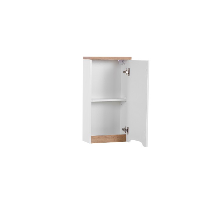Meuble salle de bain ERMANO – Chêne clair et blanc brillant – 35x70 cm – 1 porte – À suspendre 