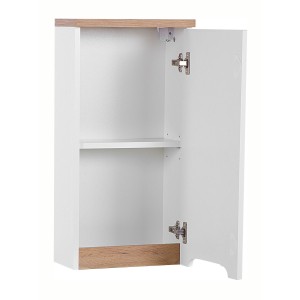 Meuble salle de bain ERMANO – Chêne clair et blanc brillant – 35x70 cm – 1 porte – À suspendre 