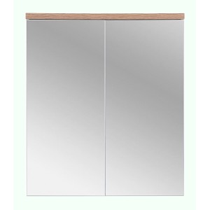 Meuble salle de bain ERMANO – Chêne clair et blanc brillant – 60x70 cm – 2 portes miroir – À suspendre 