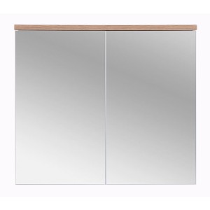 Meuble salle de bain ERMANO – Chêne clair et blanc brillant – 80x70 cm – 2 portes miroir – À suspendre 