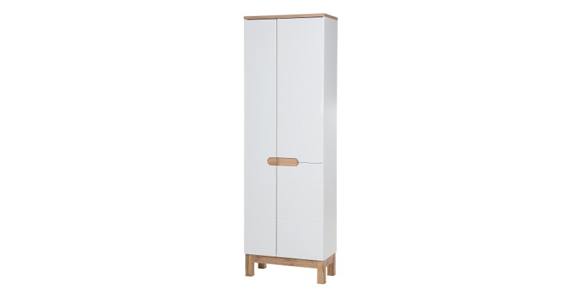 Colonne salle de bain ERMANO – Chêne clair et blanc brillant – 60x187 cm – 1 porte – À poser 