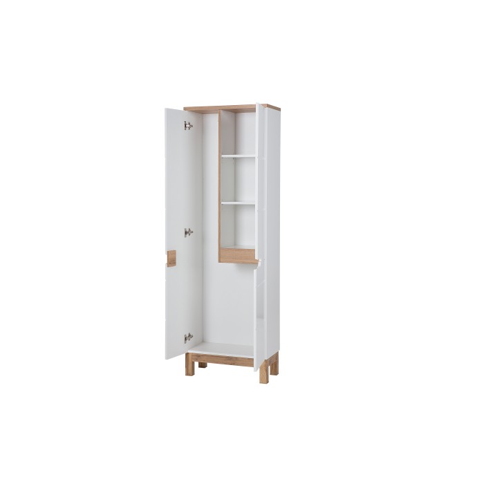 Colonne salle de bain ERMANO – Chêne clair et blanc brillant – 60x187 cm – 1 porte – À poser 