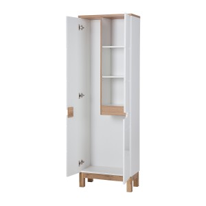 Colonne salle de bain ERMANO – Chêne clair et blanc brillant – 60x187 cm – 1 porte – À poser 