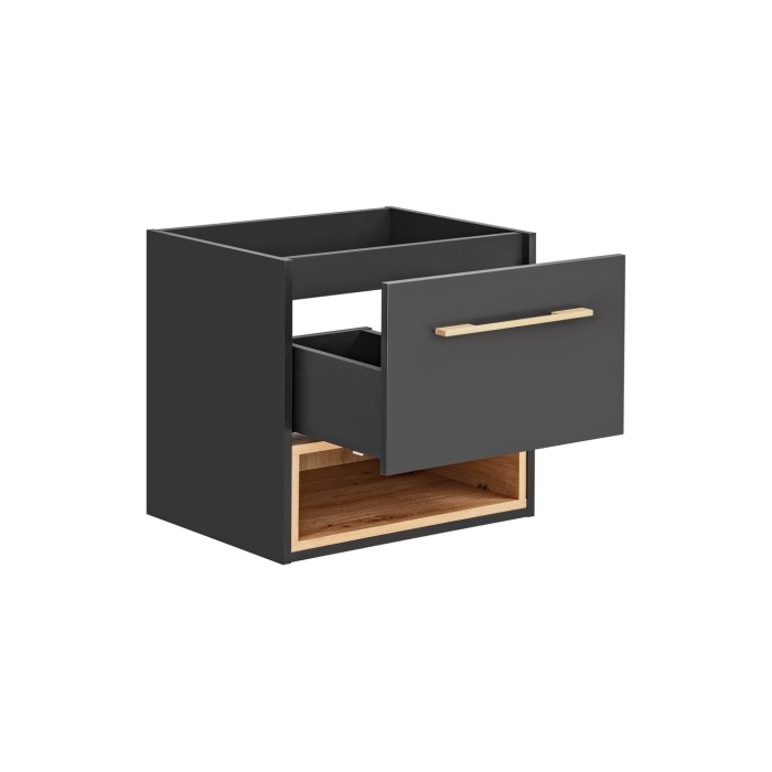 Meuble sous vasque TALOKA – 1 porte – Gris anthracite et chêne clair – 60 cm – À suspendre 