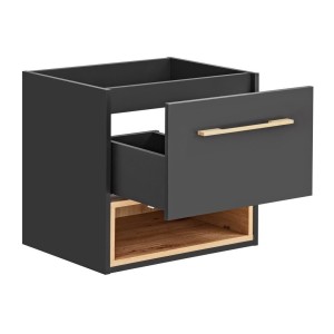 Meuble sous vasque TALOKA – 1 porte – Gris anthracite et chêne clair – 60 cm – À suspendre 