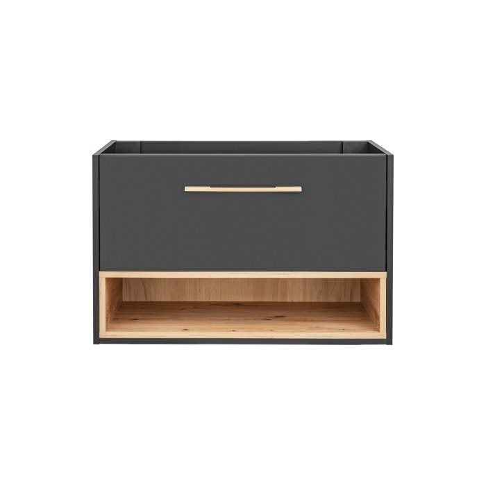 Meuble sous vasque TALOKA – 1 porte – Gris anthracite et chêne clair – 80 cm – À suspendre 
