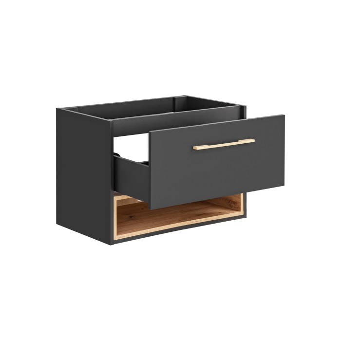 Meuble sous vasque TALOKA – 1 porte – Gris anthracite et chêne clair – 80 cm – À suspendre 