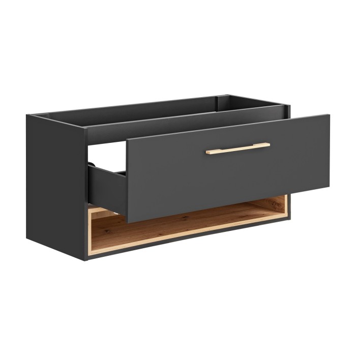Meuble sous vasque TALOKA – 120 cm – Gris anthracite et chêne clair – 2 tiroirs – À suspendre 