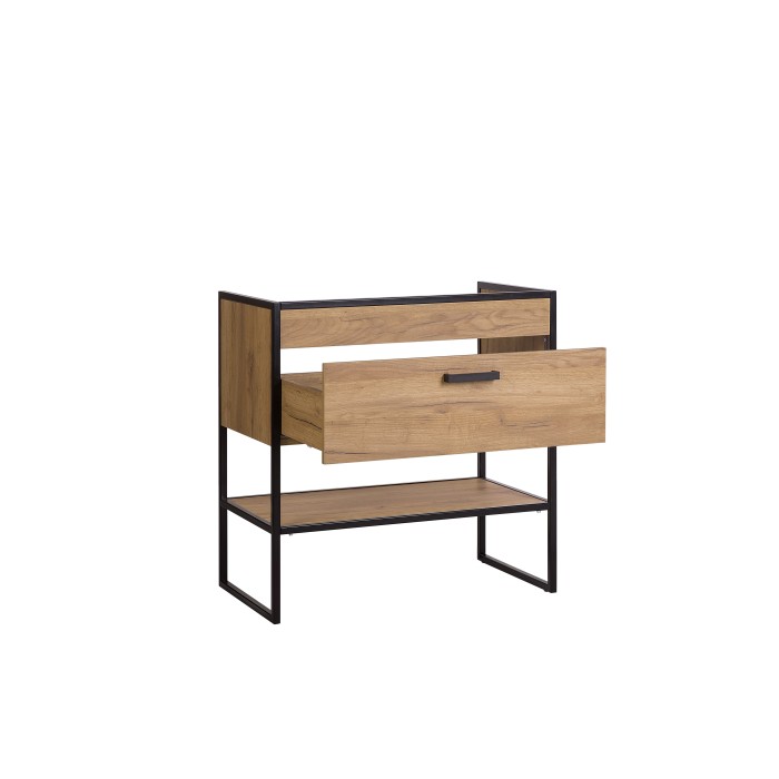 Meuble sous vasque ONIL – 2 portes – Chêne clair et noir – 80 cm – À suspendre 