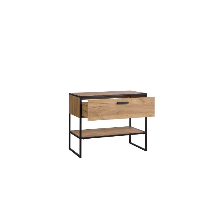 Meuble sous vasque ONIL – 2 portes – Chêne clair et noir – 90 cm – À suspendre 