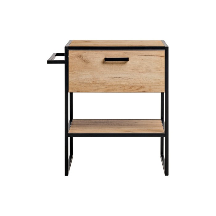 Meuble sous vasque ONIL – 2 portes – Chêne clair et noir – Style industriel – L70 cm 