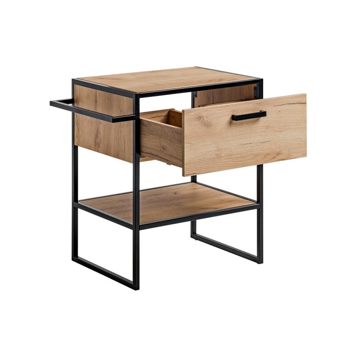 Meuble sous vasque ONIL – 2 portes – Chêne clair et noir – Style industriel – L70 cm 